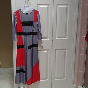 Grey, Red and Black Colorblock Dress